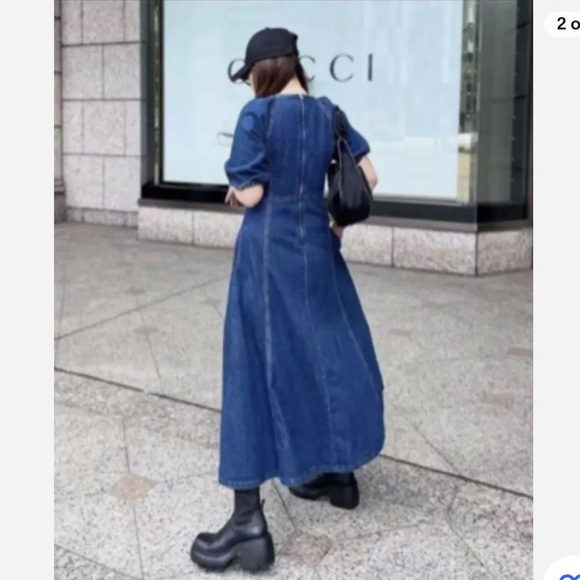 π ZARA DARK WASH DENIM PUFF SLEEVE MAXI DRESS! - Picture 9 of 16